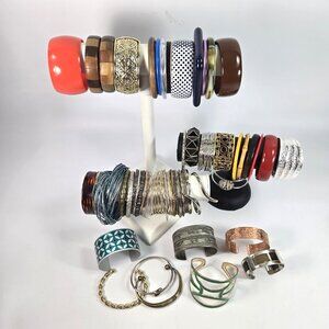 Huge Lot of 50pc Bangles And Cuff Bracelets Vintage to Modern Metal and Plastic
